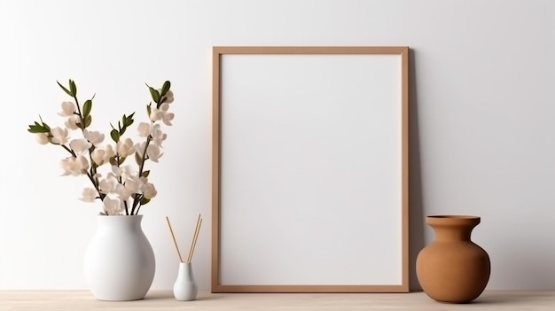 Minimalist living room with flower vase ceramic pot Generative AI