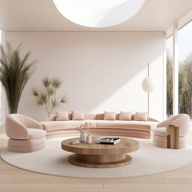 Minimalist Living Room With Pink Furniture And Natural Light