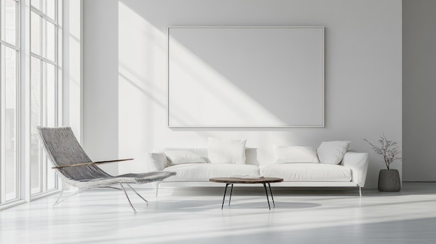 Photo minimalist living room with white sofa and lounge chair