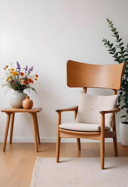 Photo minimalist living room with wooden armchair