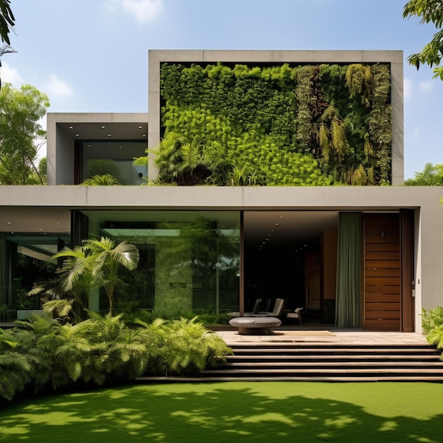 minimalist luxury house exterior design with green walls