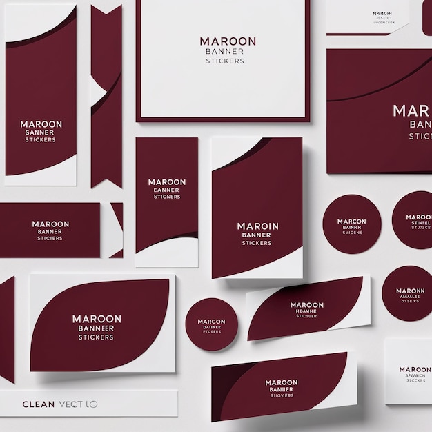 Photo minimalist maroon banner stickers set clean vector graphics for branding amp promotions