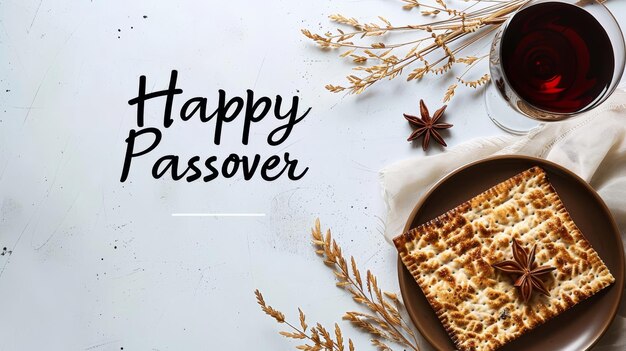 Photo minimalist matzah with symbolic elements and happy passover in calligraphy wallpaper