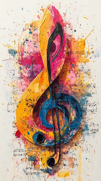 Photo a minimalist mixedmedia artwork combining a single musical note with vibrant splashes of