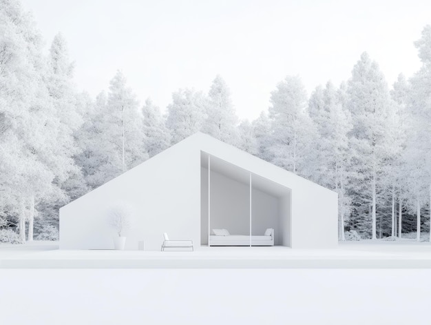 Photo minimalist modern house in a snowy forest