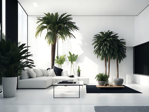 minimalist modern living room with palm