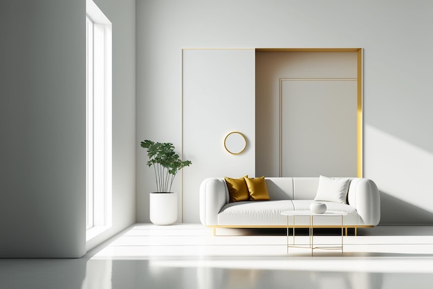 Minimalist modern white room Cozy white and grey room minimal concept white walls and green plants 3d rendering AI generated image