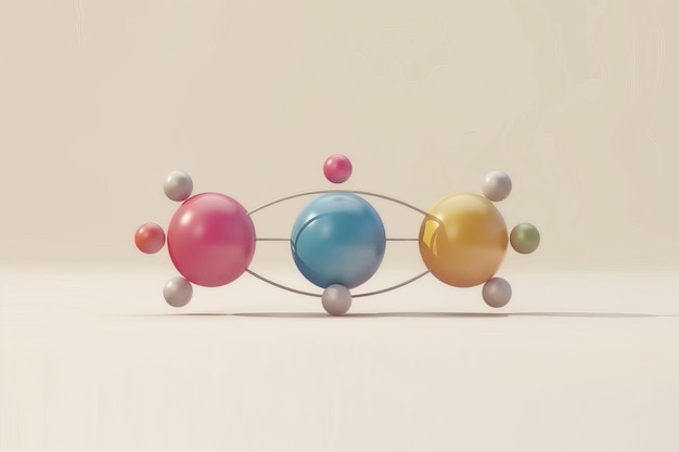 Photo minimalist molecular model with colorful spheres on a light background highlighting fundamental sc