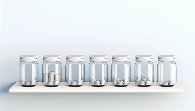 Minimalist Money Growth Glass Jars Filled with Coins in Swedish Design