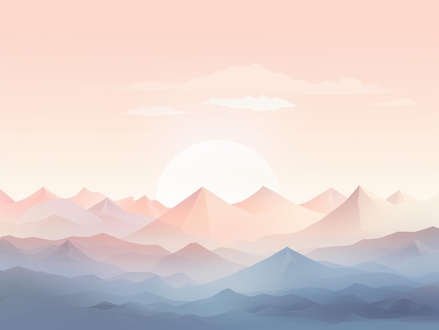 Photo minimalist mountain landscape with sharp geometric peaks pastel color sky illustration