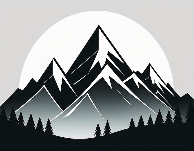 Photo minimalist mountain silhouette stylish black and white illustration of serene peaks