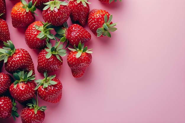 Minimalist Music Professional Photo of Strawberries on a Pink Background with Copy Space Concept Food Photography Still Life Simple Composition Clean Aesthetic