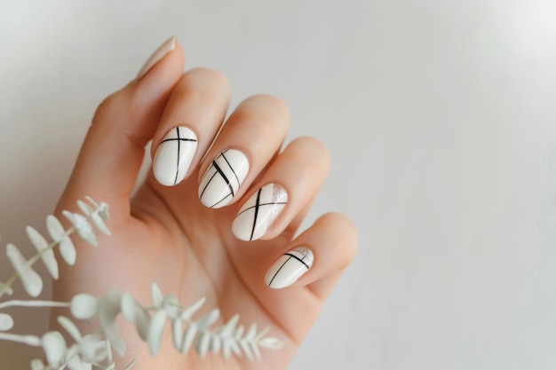 Photo minimalist nails with geometric patterns on a white background