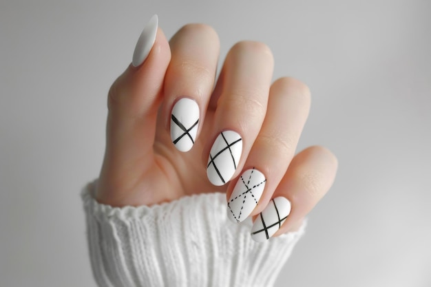 Photo minimalist nails with geometric patterns on a white background