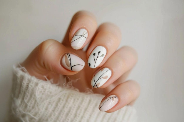 Photo minimalist nails with geometric patterns on a white background