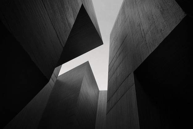 Photo a minimalist neo brutalist space with bold blocky architecture in black and white