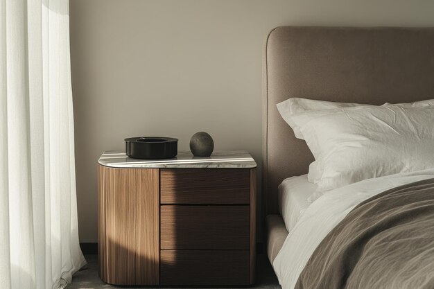 Photo minimalist nightstand with hidden drawer design