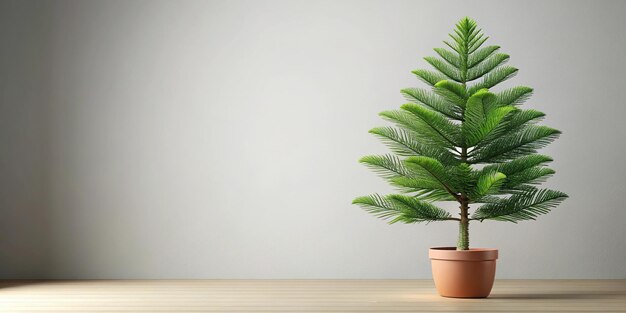 Minimalist Norfolk Island pine plant on white background