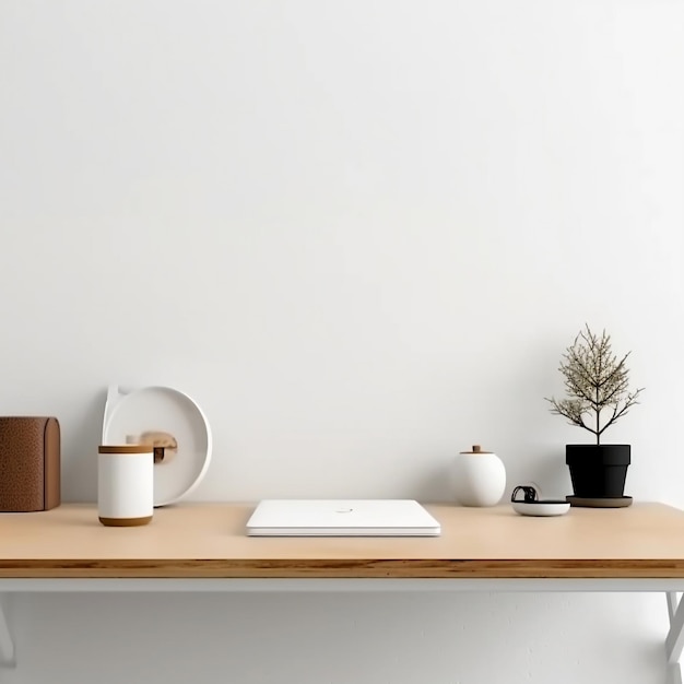 Minimalist Office Desk with Simple Office Essentials Generative AI