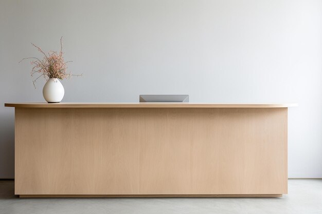 Minimalist office reception desk with clean lines and neutral colors