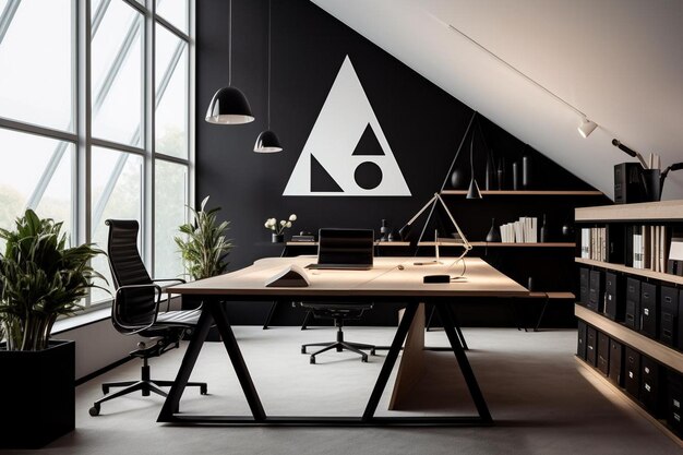 Photo minimalist office with black and white decor luxury office workspace building