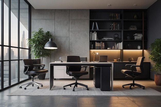 Minimalist office with modern ergonomic furniture