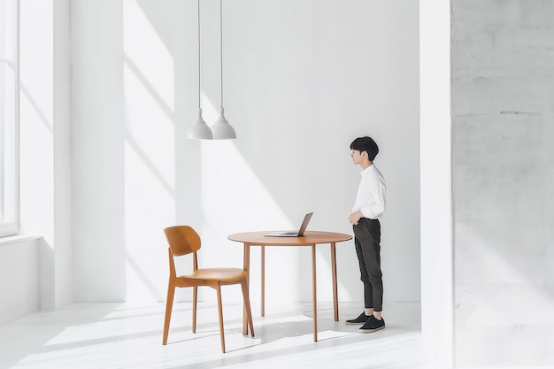 Minimalist Office with Pink Accent Walls