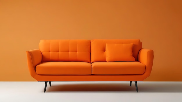 Minimalist orange fabric sofa on white