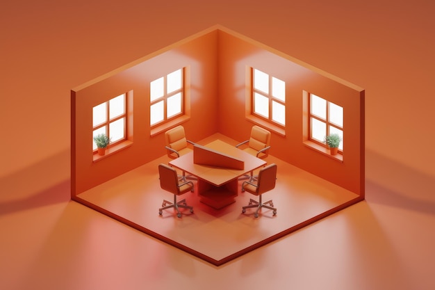 Minimalist orange office interior with table and chairs