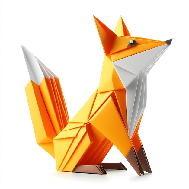 Minimalist Origami Fox with Bright Colors on a White Background