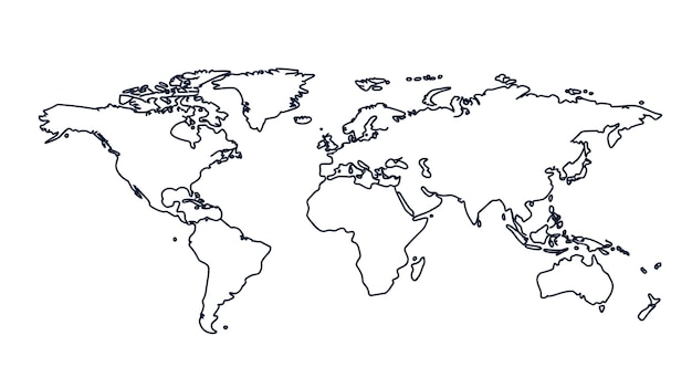 Photo minimalist outlined world map with clean continent borders on white background