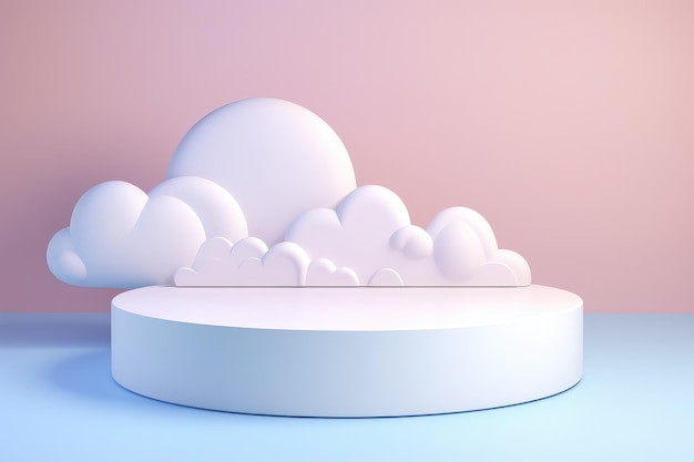 Minimalist Pastel Podium with Clouds Backdrop