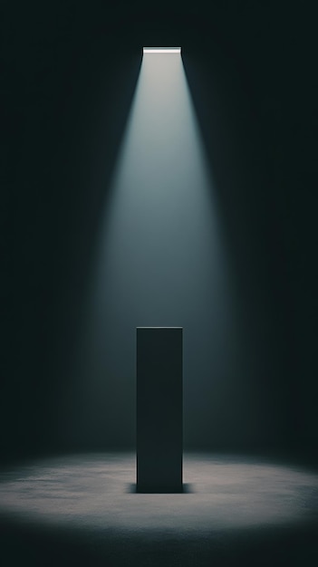 Photo minimalist pedestal under spotlight in dark room dramatic art concept