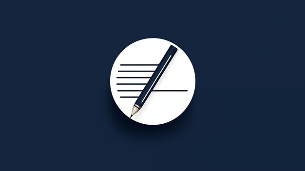 Photo minimalist pen and paper icon in blue and white design