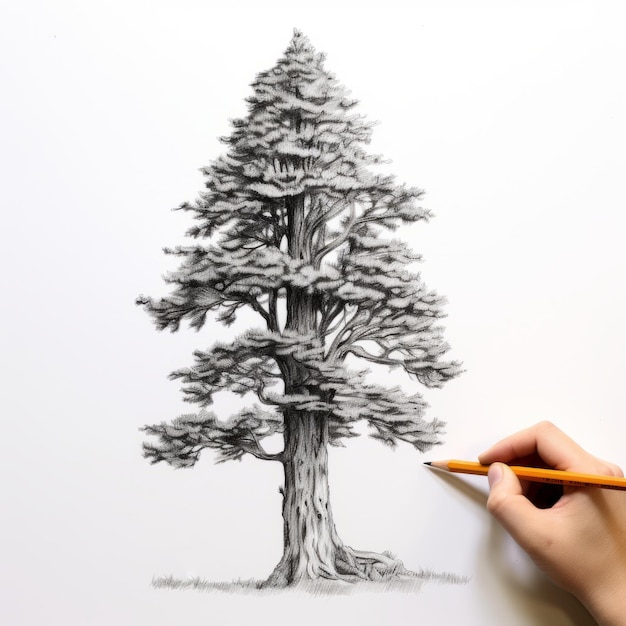 Photo minimalist pencil drawing of a cypress tree by children