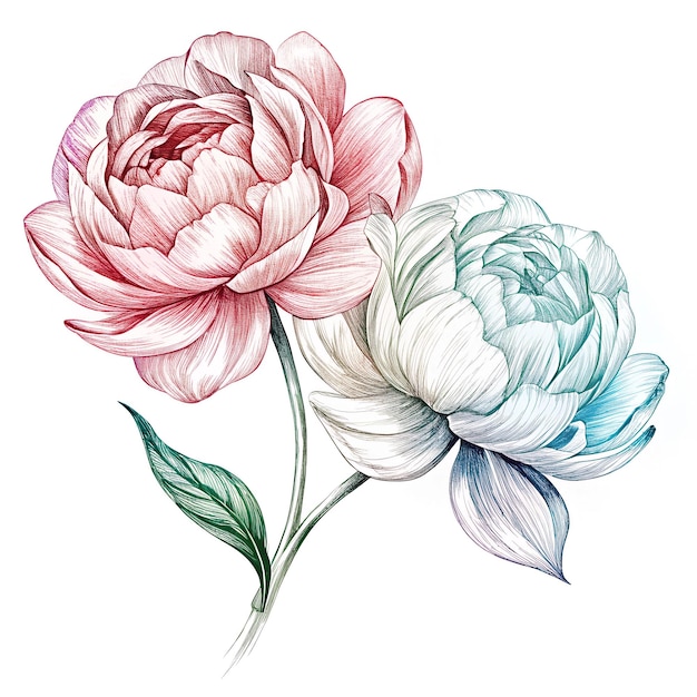 Minimalist peonies flower Line Sketch