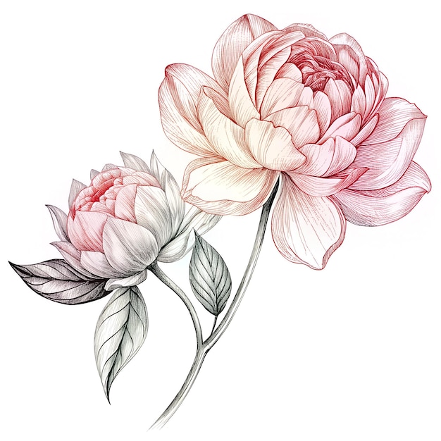 Photo minimalist peonies flower line sketch