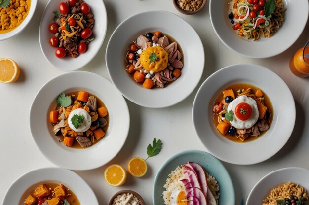 Minimalist Peruvian Food on White Plates Stylized Traditional Flavors Ai Generated