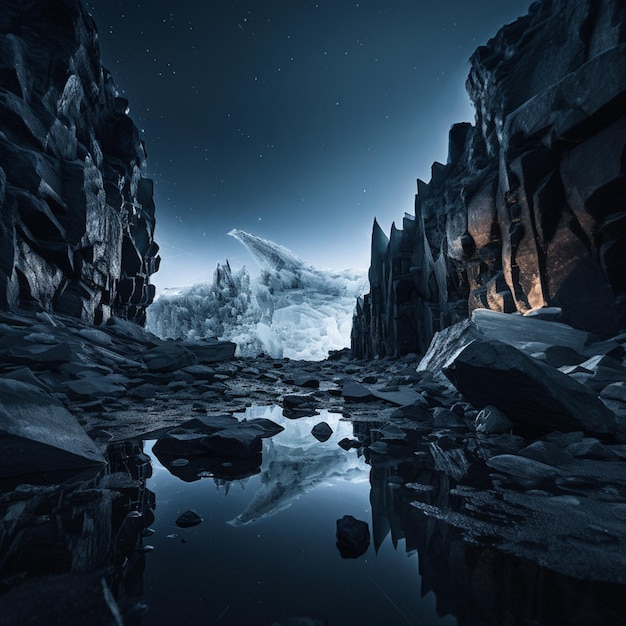 minimalist photography that unveils the enigmatic allure of ice ruins beneath the moonlit sky