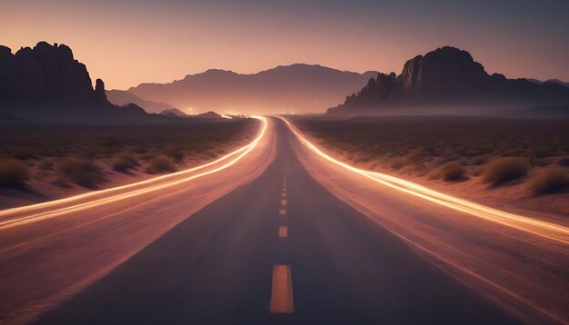 Minimalist photorealistic desert road art wallpaper long exposure