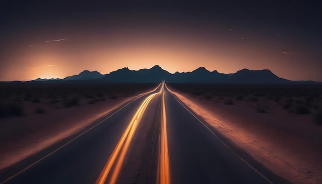 Minimalist photorealistic desert road art wallpaper long exposure