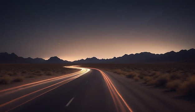 Minimalist photorealistic desert road art wallpaper long exposure