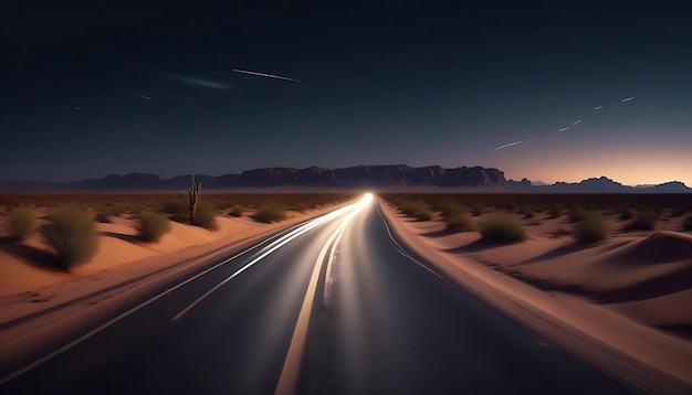 Minimalist photorealistic desert road art wallpaper long exposure