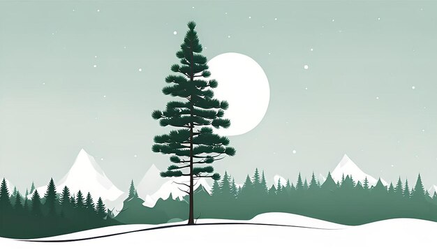 Photo minimalist pine an animeinspired 2d clipart of a simple skinny pine tree on a white backgr