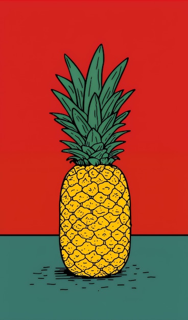 Photo minimalist pineapple illustration on red and green background