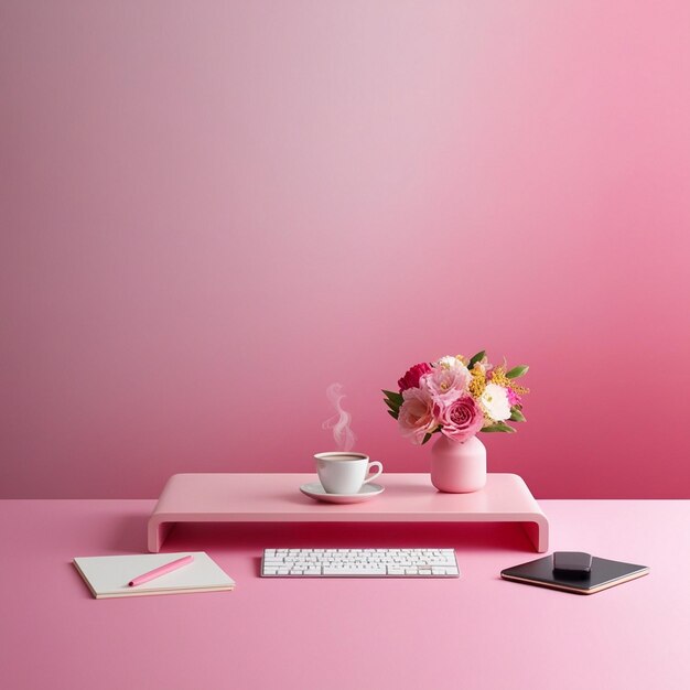 Photo minimalist pink delight coffee amp notes on a pastel table