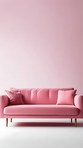 Minimalist pink fabric sofa on white background