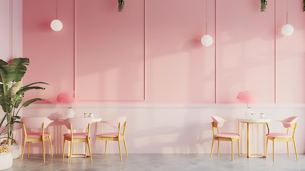 Minimalist Pink Interior Design with Gold Accents and Two Chairs