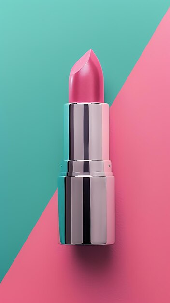 Photo minimalist pink lipstick on a teal background