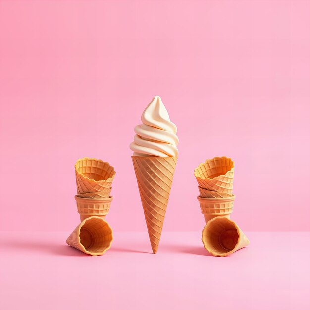 Photo minimalist plain pink background for product photography with an ice cream cone